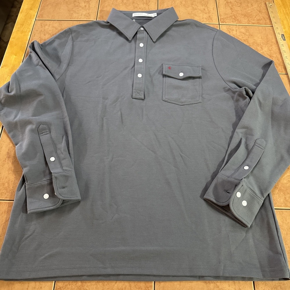 Criquet Polo Shirt Mens Sz XL Gray Long Sleeve Organic Cotton Golf Casual Logo